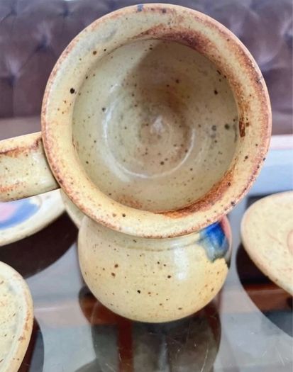 Vintage Stoneware 3 Coffee Cups & Saucers made by Badger Hill Pottery