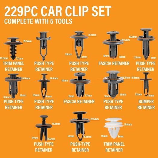NEW SALE | Car Clips Set 229pc With Tools - Car Trim Clips Box, Assorted Plastic Clip Fasteners