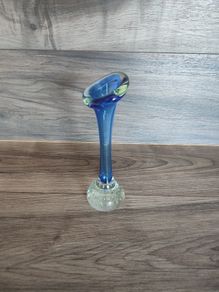 Vintage Glass Vase Blue 1960s Single Stem Blue Control Vase