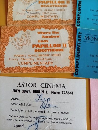 Rare 1970s Dublin Club & Cinema Passes.  Zhivago, Carlton, Papillon II