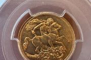 1911-S Australia George V gold sovereign coin graded MS63 by PCGS