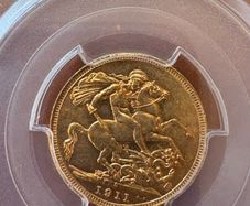 1911-S Australia George V gold sovereign coin graded MS63 by PCGS