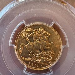 1911-S Australia George V gold sovereign coin graded MS63 by PCGS