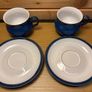 Pristine Pair of Denby "Imperial Blue" Cups & Saucers | English Stoneware Set of 2 Image 3