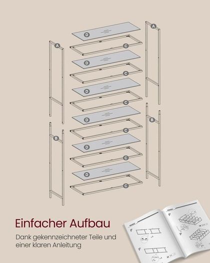 Glass Display Shelf 6 Tier Gold Metal Bookcase Tempered Glass Storage Unit