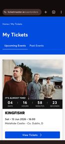 1 Kingfishr ticket for Malahide Castle Sat 13th June