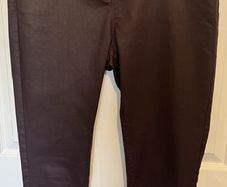 Marks & Spencer Ladies Faux Leather Brown Slender Ankle Grazer Trousers, Jeans. Size 14 Medium. Slight Stretch. In Excellent Condition