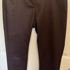 Marks & Spencer Ladies Faux Leather Brown Slender Ankle Grazer Trousers, Jeans. Size 14 Medium. Slight Stretch. In Excellent Condition