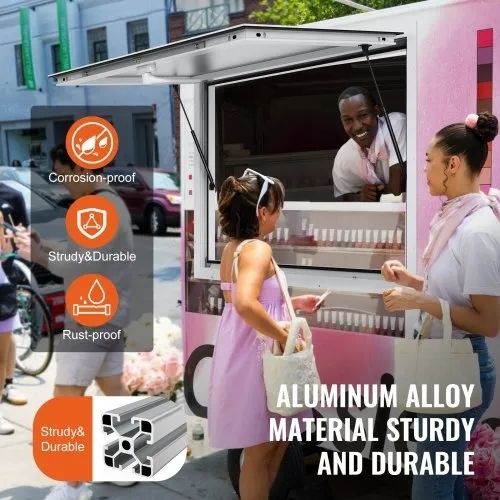 Concession Window for Food Truck, 48"x36" Aluminum Alloy Food Truck Service Window, Up to 85 Degrees Stand Serving Window