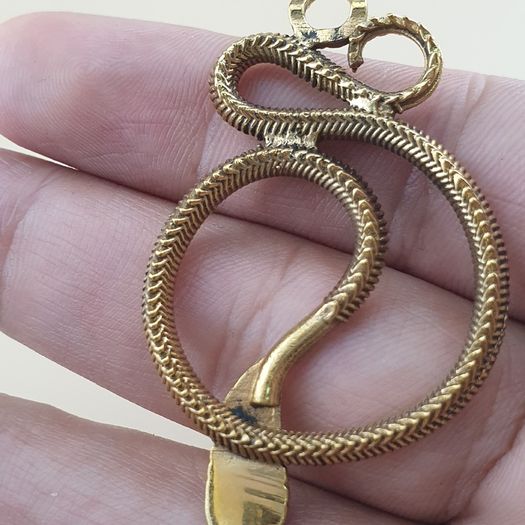 Vintage Lot of 2 Snake with Blue & Red Eyes Brass Pendant 65.5mm