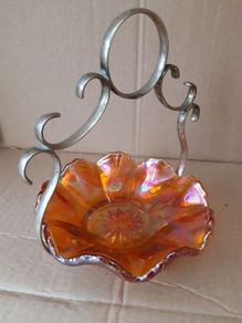 Carnival Glass Bowl On ( Epns ) Stand