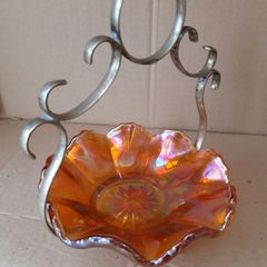 Carnival Glass Bowl On ( Epns ) Stand