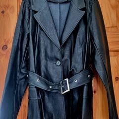 Black faux leather belted jacket