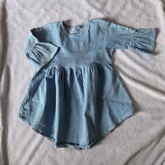 Stork & Co Girls Organic Cotton Soft Denim Dress with Back Bow