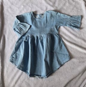Stork & Co Girls Organic Cotton Soft Denim Dress with Back Bow
