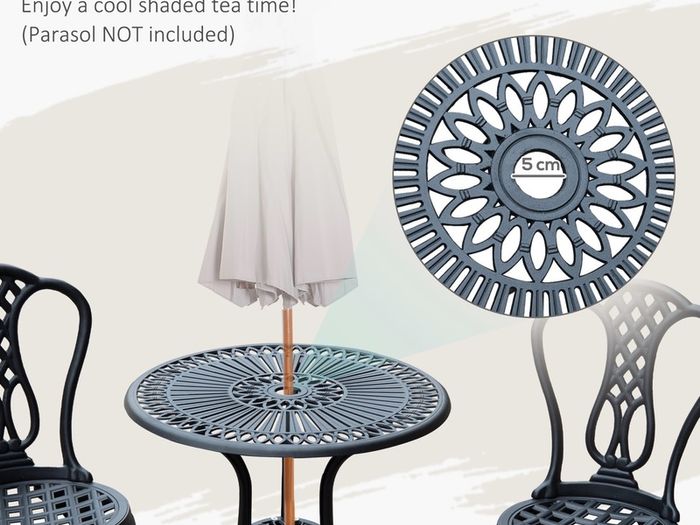 3 Piece Small Patio Furnture Cast Aluminium Bistro Set Garden Outdoor Table and Chairs Shabby Chic Style