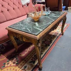 gilt and green marble coffee table