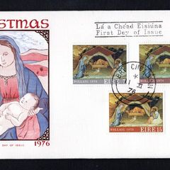 1976 Ireland Christmas: "The Nativity" by Lorenzo Monaco Commemorative Stamp Illustrated Hibernian First Day Cover (FDC) with Bri Chualann (Bray) Cancel