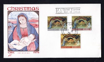 1976 Ireland Christmas: "The Nativity" by Lorenzo Monaco Commemorative Stamp Illustrated Hibernian First Day Cover (FDC) with Bri Chualann (Bray) Cancel