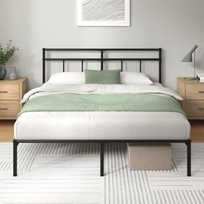 Elias Double Bed Frame Bed 190x135 cm  30cm Height Metal Bed Frame with Headboard  Platform bed frame with steel slat support  Modern Design  Easy Assembly  Black