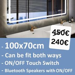 LED Bathroom Mirror Bluetooth Speakers Antifog Defogger