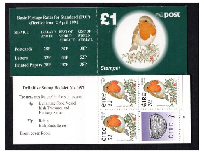 1997 Ireland Robin IR1 Definitive Stamp Booklet Mint Never Hinged (MNH)
