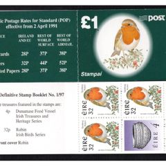 1997 Ireland Robin IR1 Definitive Stamp Booklet Mint Never Hinged (MNH)