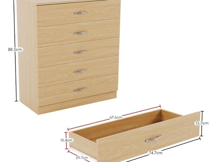 5 Drawer Chest of Drawers - Metal Handles