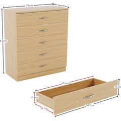 5 Drawer Chest of Drawers - Metal Handles