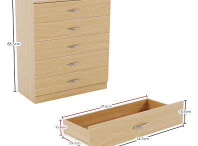 5 Drawer Chest of Drawers - Metal Handles