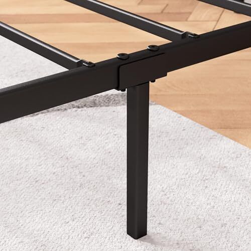 Double Bed Frame with Headboard - 4ft6 (135 x 190 cm) - 14'' Height - Metal Bed Base with Steel Slat Support - Storage Space Underneath - Modern Design - Easy Assembly - Black