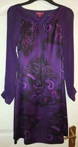 Monsoon Purple Print Tunic Style Dress - Size 12