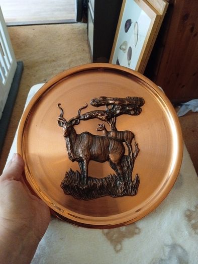 Vintage Copper African Kudu metal 3D wall hanging