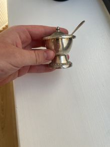 Antique silver plated salt cellar and spoon
