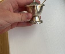 Antique silver plated salt cellar and spoon