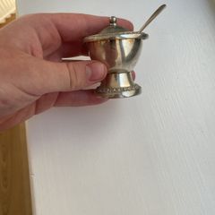 Antique silver plated salt cellar and spoon