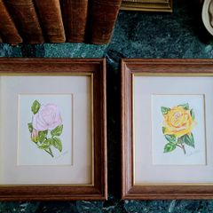 Vintage pair framed of signed pastel rose botanicals