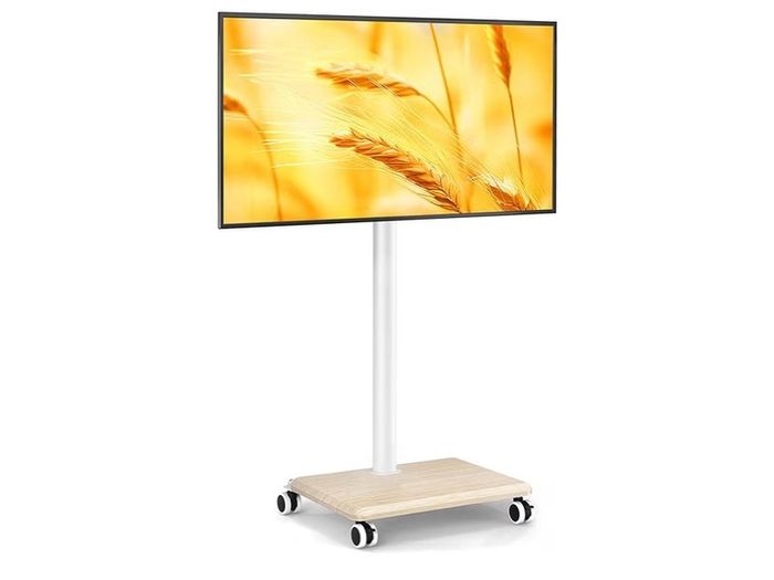 TV Stand on Wheels for 27-60 Inch TVs, Mobile TV Stand Cart Trolley Height Adjustable Swivel with Wood Base Max VESA 400x400mm Holds 40kg (Beige Without Shelf