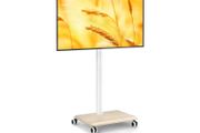 TV Stand on Wheels for 27-60 Inch TVs, Mobile TV Stand Cart Trolley Height Adjustable Swivel with Wood Base Max VESA 400x400mm Holds 40kg (Beige Without Shelf