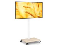 TV Stand on Wheels for 27-60 Inch TVs, Mobile TV Stand Cart Trolley Height Adjustable Swivel with Wood Base Max VESA 400x400mm Holds 40kg (Beige Without Shelf