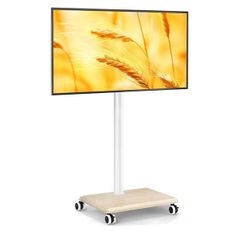 TV Stand on Wheels for 27-60 Inch TVs, Mobile TV Stand Cart Trolley Height Adjustable Swivel with Wood Base Max VESA 400x400mm Holds 40kg (Beige Without Shelf