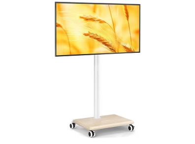 TV Stand on Wheels for 27-60 Inch TVs, Mobile TV Stand Cart Trolley Height Adjustable Swivel with Wood Base Max VESA 400x400mm Holds 40kg (Beige Without Shelf