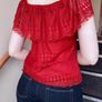 Brick Red Lace Off-Shoulder Top, stylish summer lace top, boho top Image 9