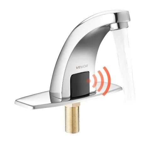Touchless Bathroom Sink Faucet, Automatic Motion Sensor Restroom Toilet Faucet Cold Water with Hole Cover Plate, Battery Operated for 9.5 mm