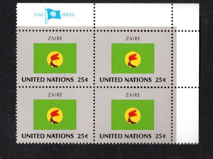 1988 United Nations New York Zaire National Flag (part of flag series) Block of 4 Mint Never Hinged (MNH)