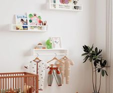 Nursery Book Shelves, 16.5 Inch Floating Book Shelves for Wall Set of 3, Baby Nursery Decor, Solid Wood Wall Mounted Shelves for Children's Room, Bedroom,Bathroom,Kitchen,and More (Natural White)