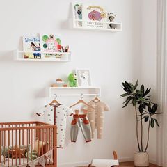 Nursery Book Shelves, 16.5 Inch Floating Book Shelves for Wall Set of 3, Baby Nursery Decor, Solid Wood Wall Mounted Shelves for Children's Room, Bedroom,Bathroom,Kitchen,and More (Natural White)