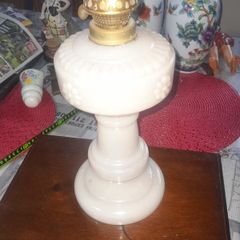 Beautiful Antique Milk Glass Oil Lamp Decorated With Flower Reservoir in Nice Condition