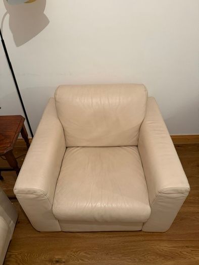 2 Seater White Leather Sofa Bed, Fold-Out Mattres and Armchair