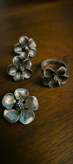 Silver set . Earrings, pendant, ring.